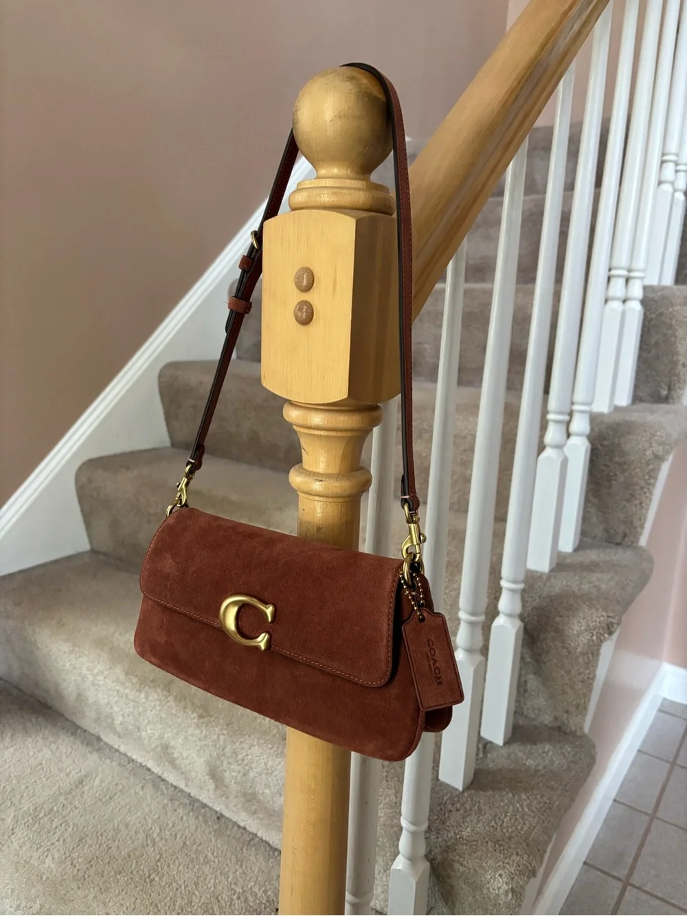 NWT Coach Suede Jet Bag Chestnut Brown Shoulder Bag Brass Hardware